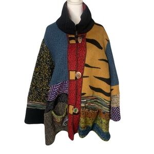 Ali Miles Plus 3X Multicolor Mixed Media Print Artsy Art To Wear Jacket